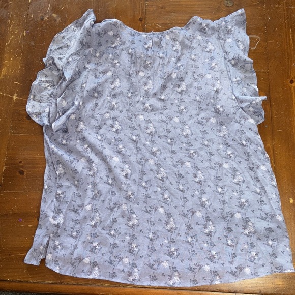 Como Black Ruffle Sleeve Rayon/Polyester Blouse Size XL Blue Floral - Picture 5 of 5